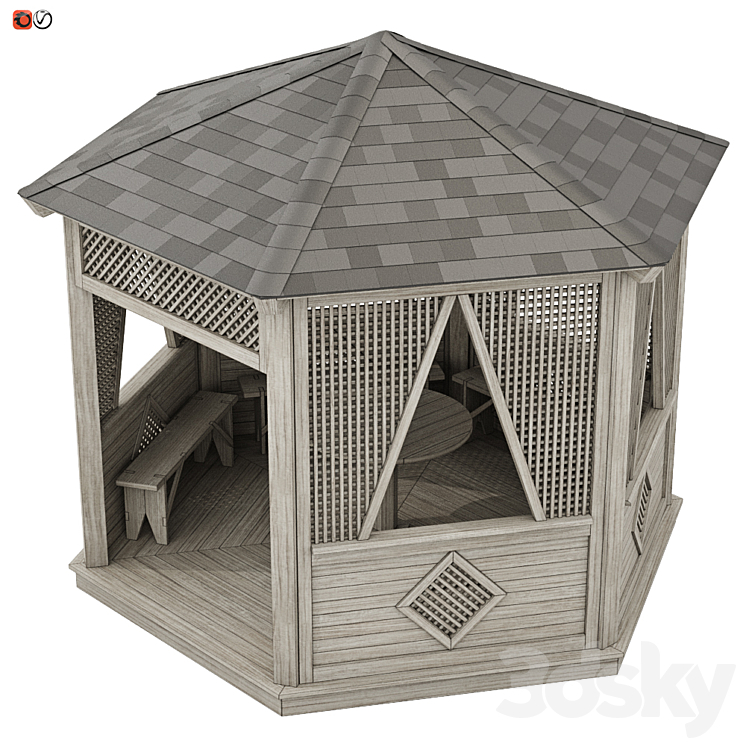 Garden Gazebo made of wood 04 3DS Max - thumbnail 2