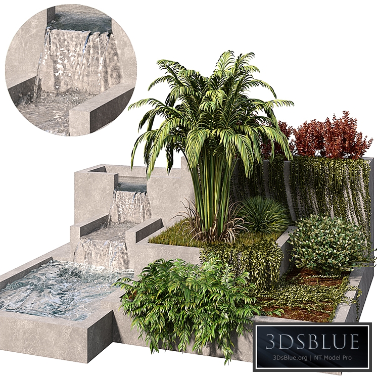 Garden Set with water fountain 3DS Max - thumbnail 3