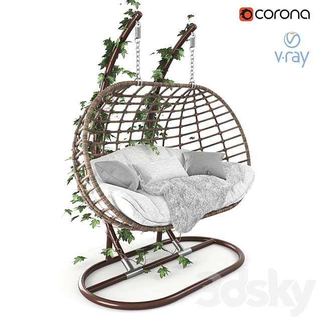 Garden swing hanging “cocoon” of rattan 3DS Max Model - thumbnail 1