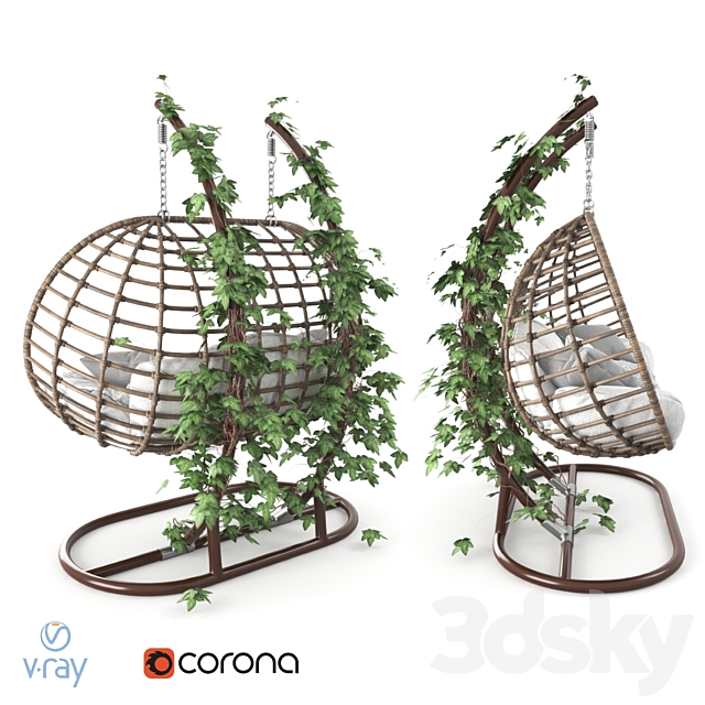 Garden swing hanging “cocoon” of rattan 3DS Max Model - thumbnail 2