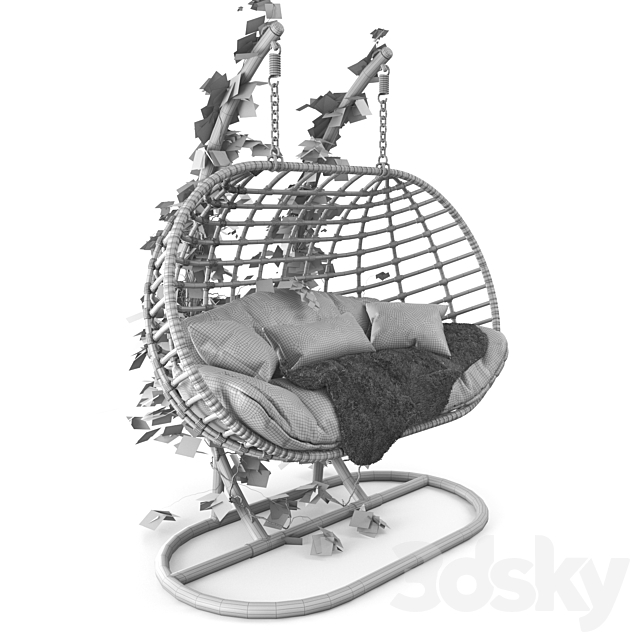 Garden swing hanging “cocoon” of rattan 3DS Max Model - thumbnail 3