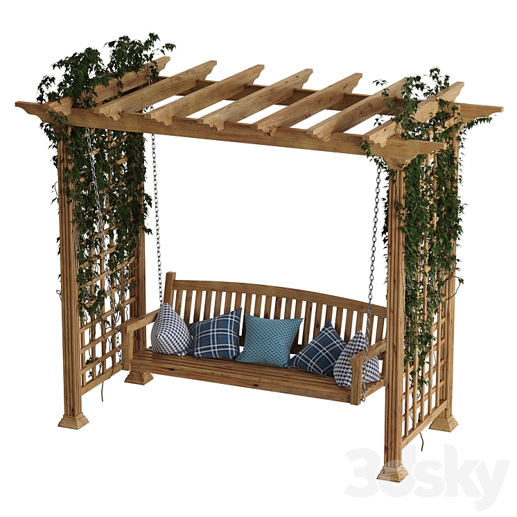 Garden swing pergola 3DS Max - thumbnail 2