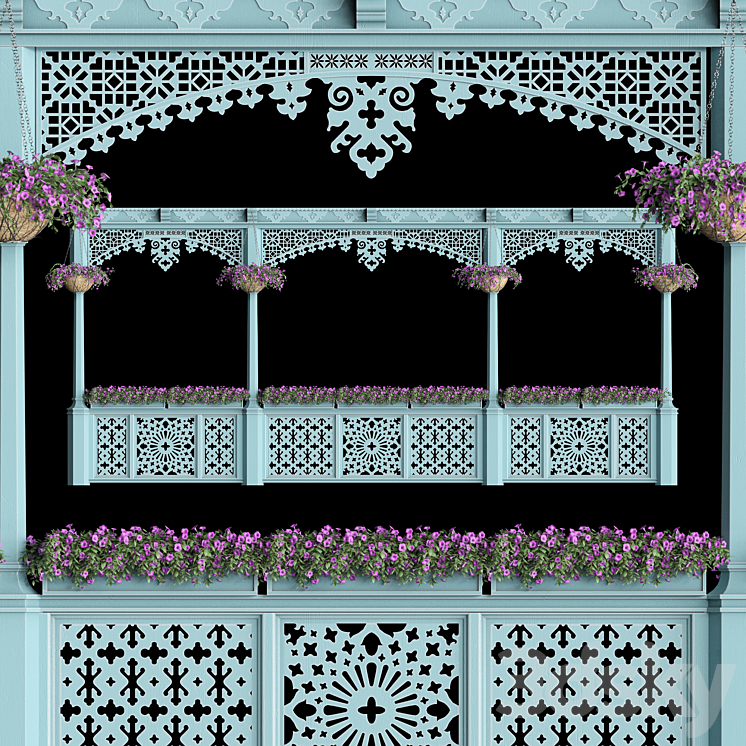 Georgian balcony with flowers 3DS Max - thumbnail 1