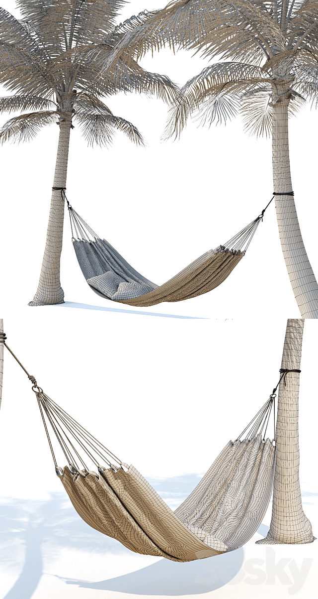 Hammock on palm trees 3DS Max Model - thumbnail 3