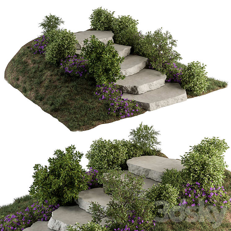 Landscape Furniture Rock stairs with Garden – Architect Element 56 3DS Max - thumbnail 1