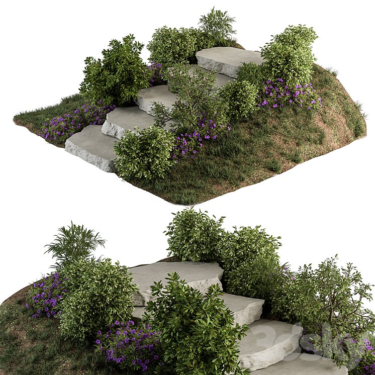 Landscape Furniture Rock stairs with Garden – Architect Element 56 3DS Max - thumbnail 2