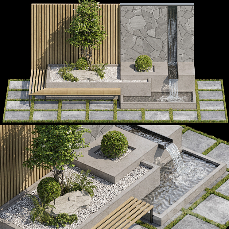 Landscape Furniture with Fountain – Architect Element 07 3DS Max - thumbnail 1