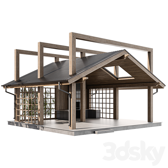 Large gazebo with barbecue 3DS Max Model - thumbnail 2