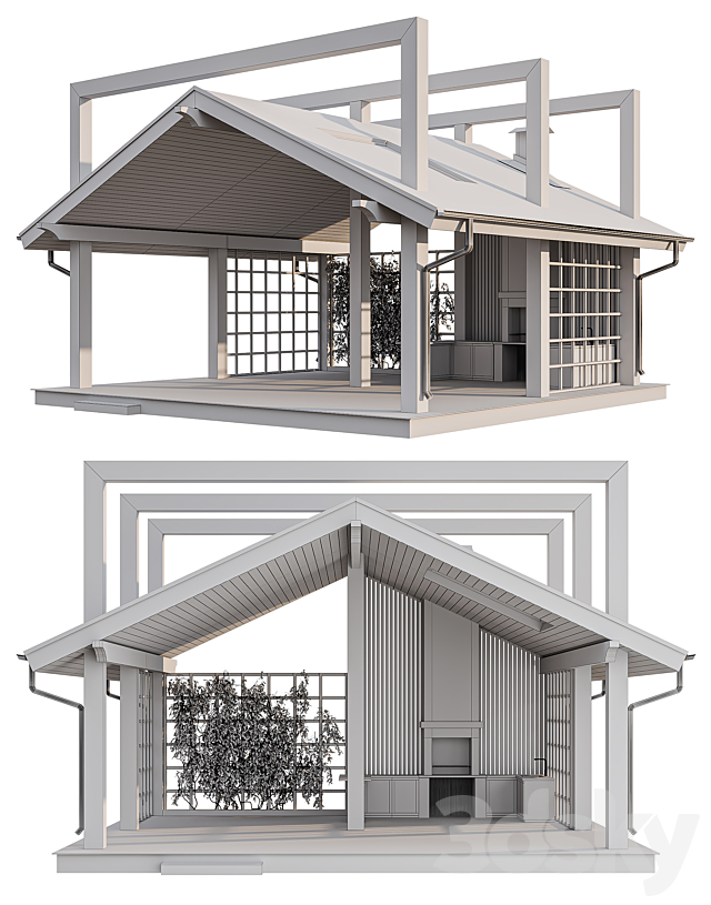 Large gazebo with barbecue 3DS Max Model - thumbnail 6