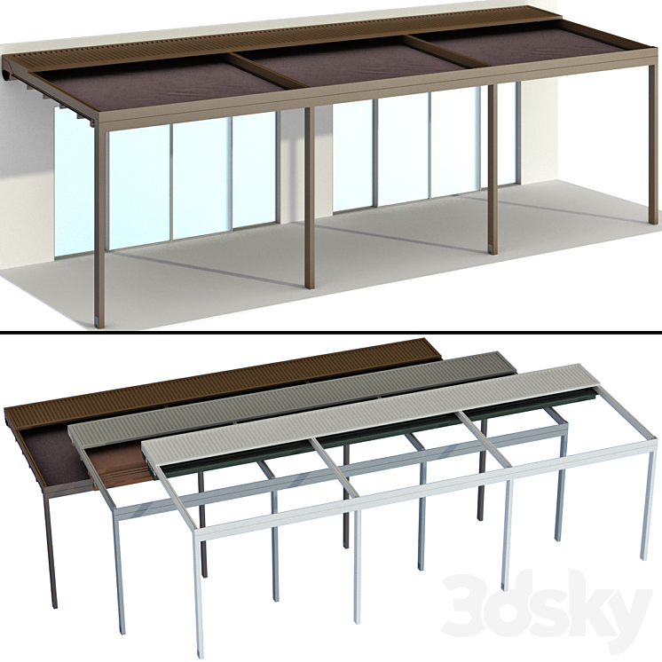 Metal pergola gazebo canopy with awning 3DS Max - thumbnail 1