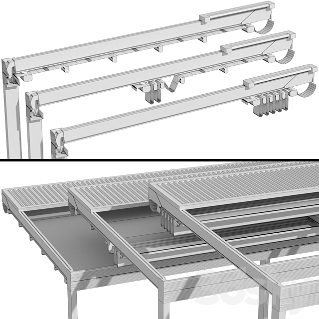 Metal pergola gazebo canopy with awning 3DS Max Model - thumbnail 6