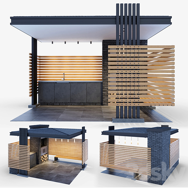 Modern gazebo with summer kitchen 3DS Max - thumbnail 2