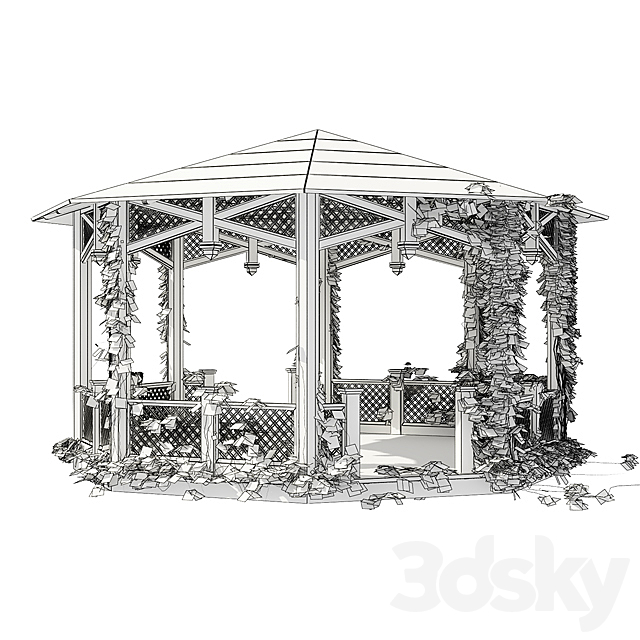 Octagonal Arbor 3DS Max Model - thumbnail 3