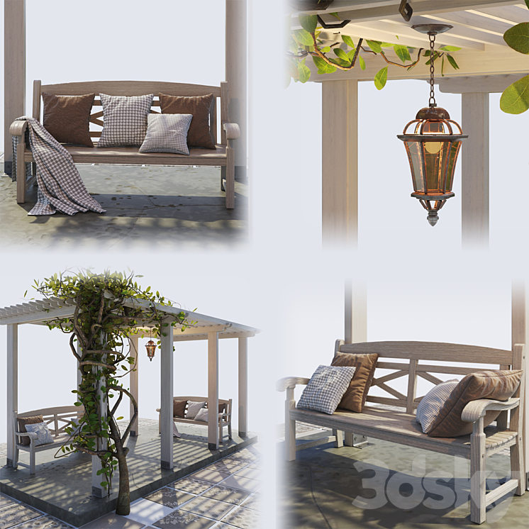 Painted Wooden Pergola 3DS Max - thumbnail 2