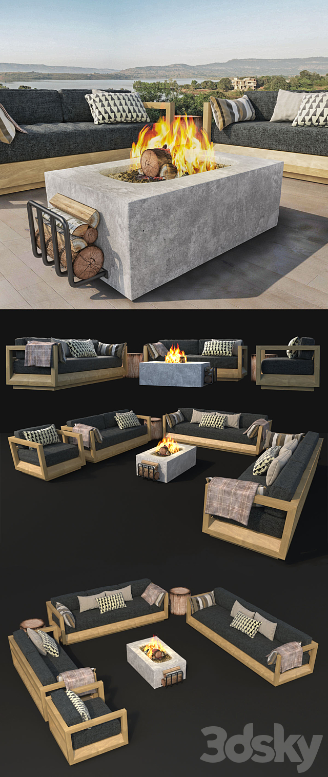 Paloma Teak Outdoor Seating Collection 3DS Max Model - thumbnail 2