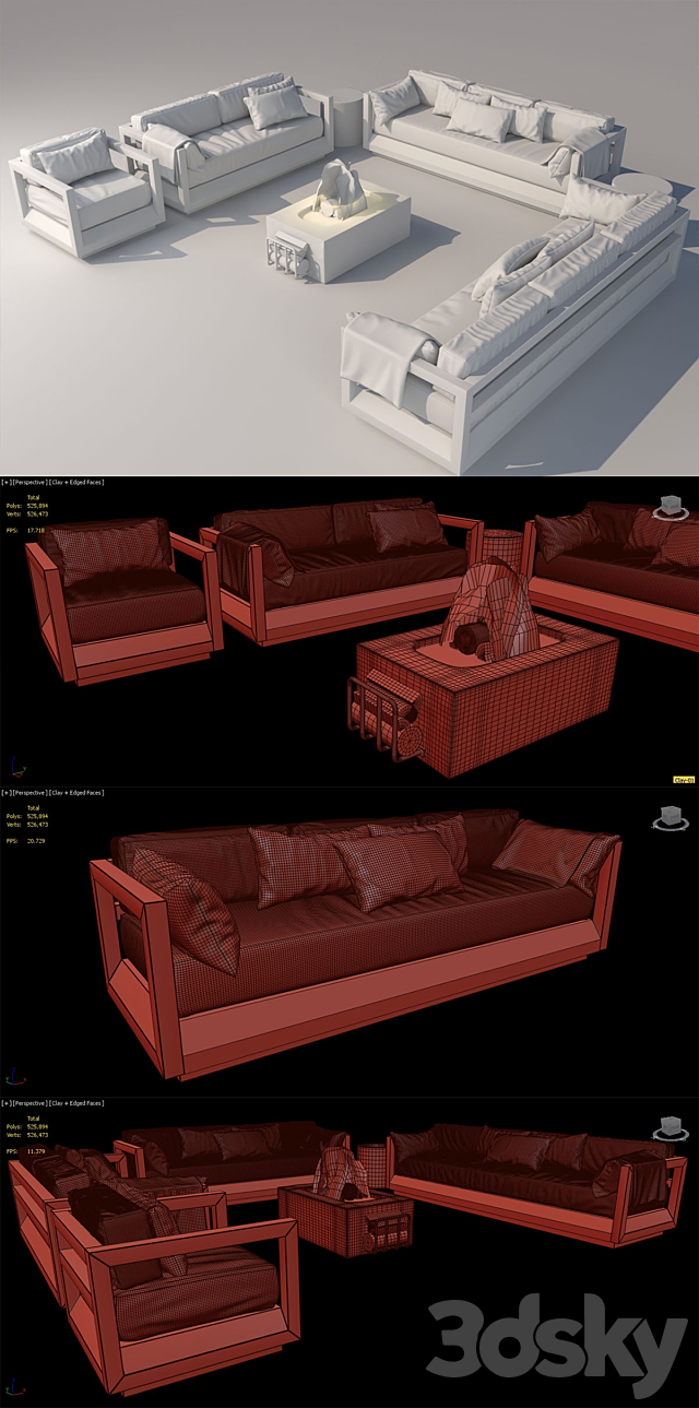 Paloma Teak Outdoor Seating Collection 3DS Max Model - thumbnail 3