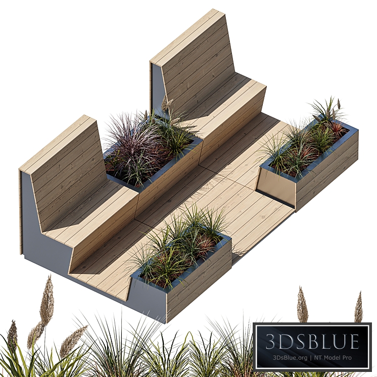 Parklet with two benches 3DS Max - thumbnail 3