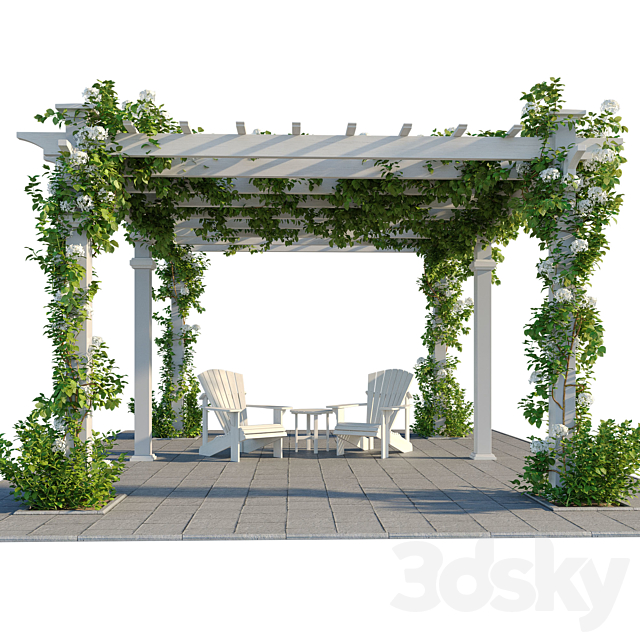 Pergola with Hydrangea 3DS Max Model - thumbnail 2