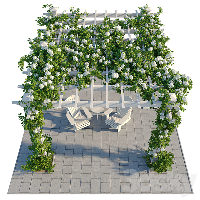 Pergola with Hydrangea 3DS Max Model - thumbnail 3