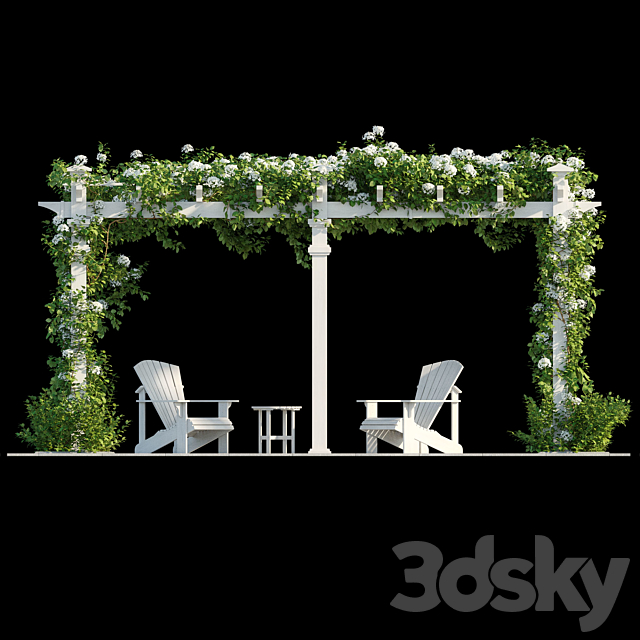 Pergola with Hydrangea 3DS Max Model - thumbnail 4