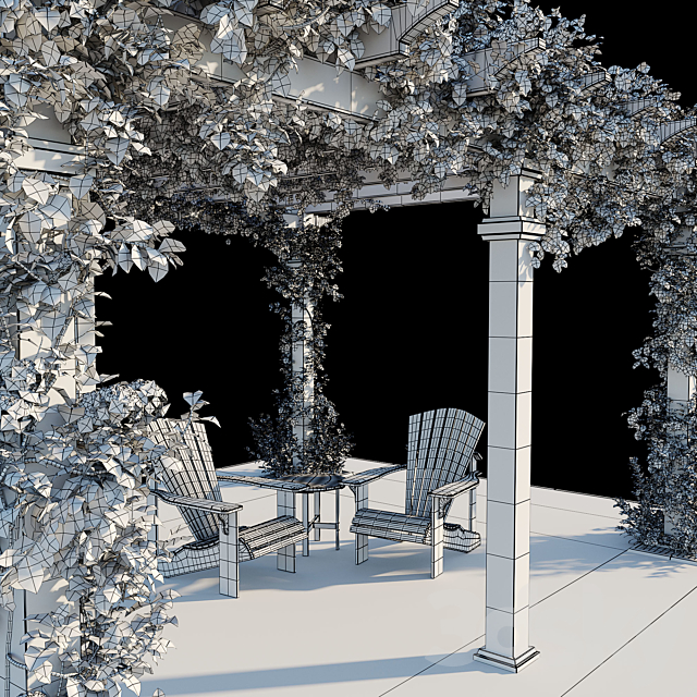 Pergola with Hydrangea 3DS Max Model - thumbnail 5