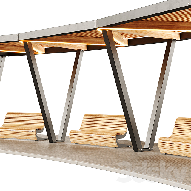 Pergola with swings benches 2 3DS Max Model - thumbnail 3