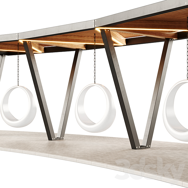 Pergola with swings benches 2 3DS Max Model - thumbnail 4