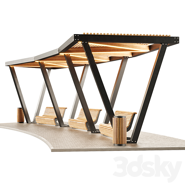 Pergola with swings benches 2 3DS Max Model - thumbnail 5