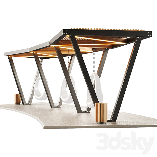 Pergola with swings benches 2 3DS Max Model - thumbnail 6