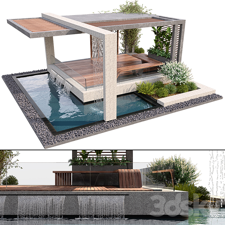 Pergola With Water & Plants 3DS Max - thumbnail 1