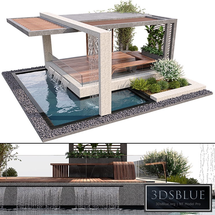 Pergola With Water & Plants 3DS Max - thumbnail 3