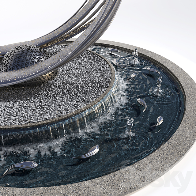 Pond with metal sculpture 3DS Max Model - thumbnail 3