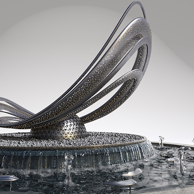 Pond with metal sculpture 3DS Max Model - thumbnail 4