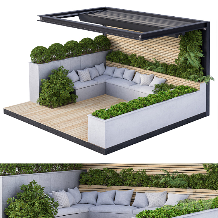 Roof Garden and Landscape Furniture with Pergola 02 3DS Max - thumbnail 1