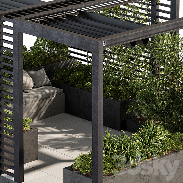 Roof Garden and Landscape Furniture with Pergola – Set 38 3DS Max Model - thumbnail 4