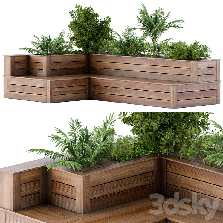 Roof Garden- Back Yard Furniture Bench with Flower Box 3DS Max - thumbnail 1