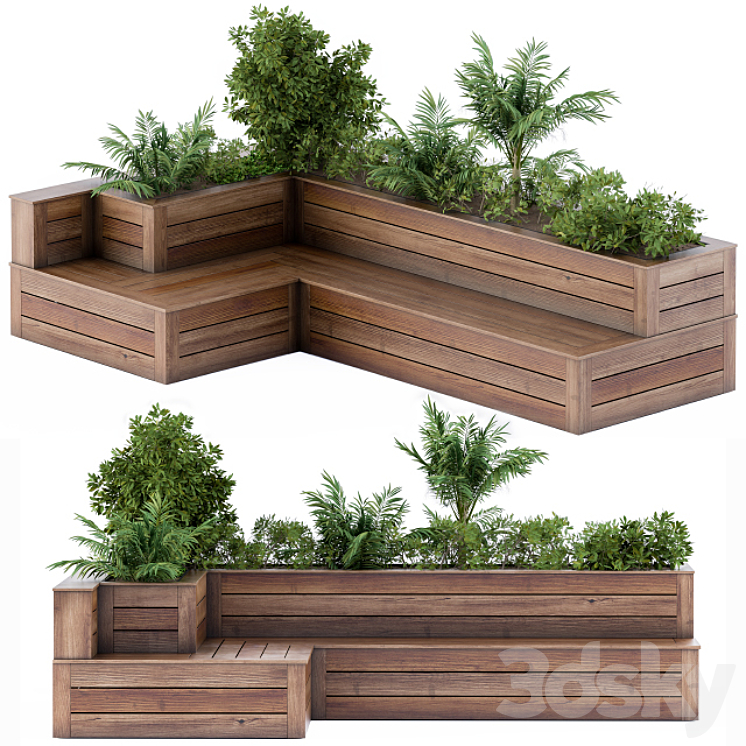 Roof Garden- Back Yard Furniture Bench with Flower Box 3DS Max - thumbnail 2