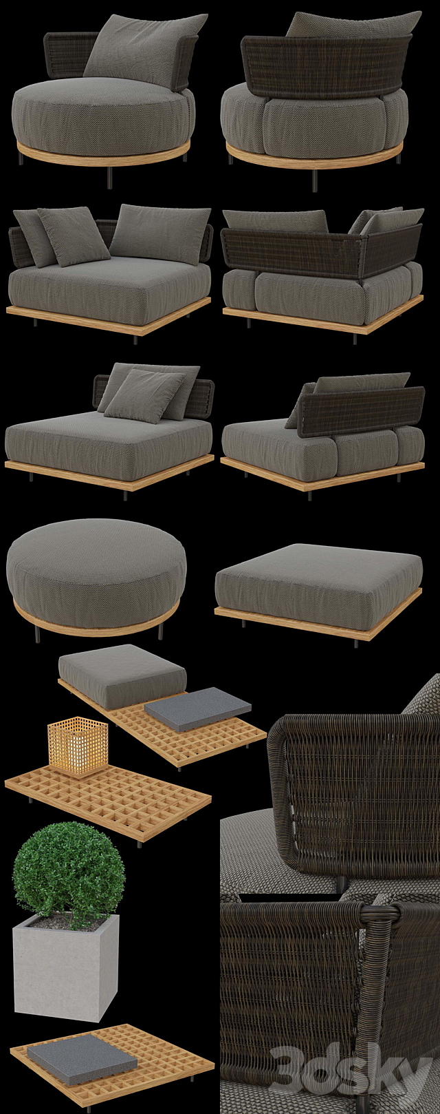 Set of Minotti Quadrado furniture 3DS Max Model - thumbnail 2