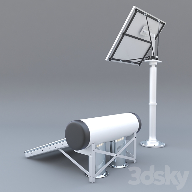 solar panel solar heater and wind turbine 3DS Max - thumbnail 2