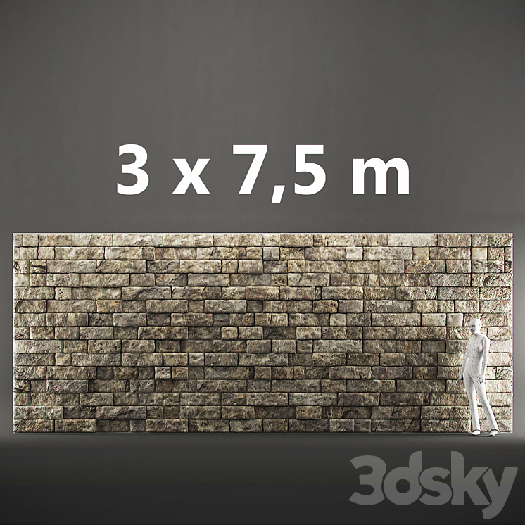 Stone wall sandstone 3×75 m 3DS Max - thumbnail 2