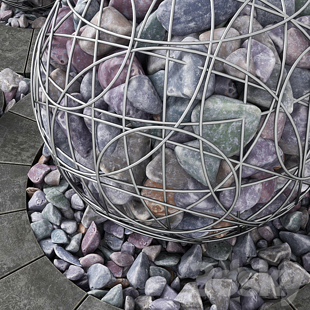 Street gabion sphere decor _ Street decor with gabions 3DS Max Model - thumbnail 2