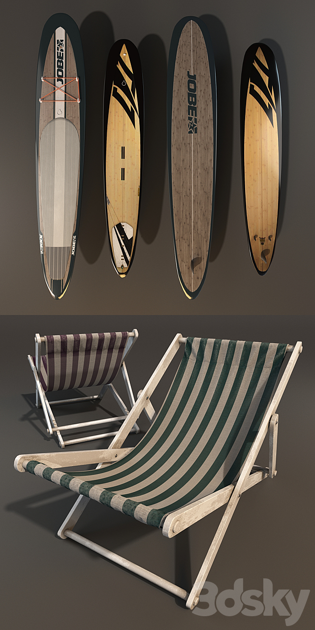 Sunbeds & Surfboards 3DS Max Model - thumbnail 2