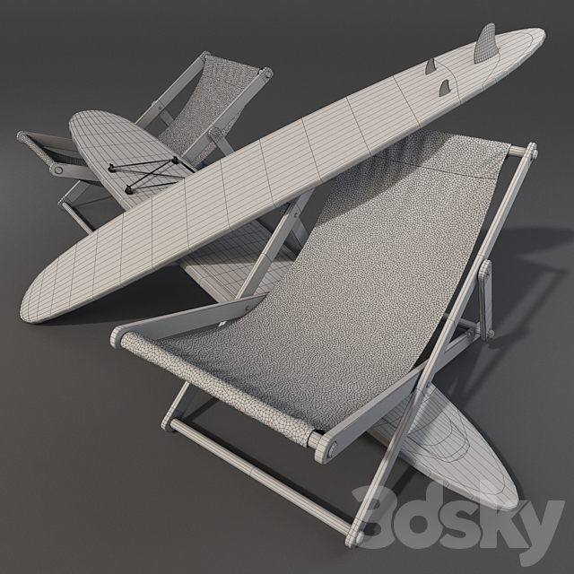 Sunbeds & Surfboards 3DS Max Model - thumbnail 3