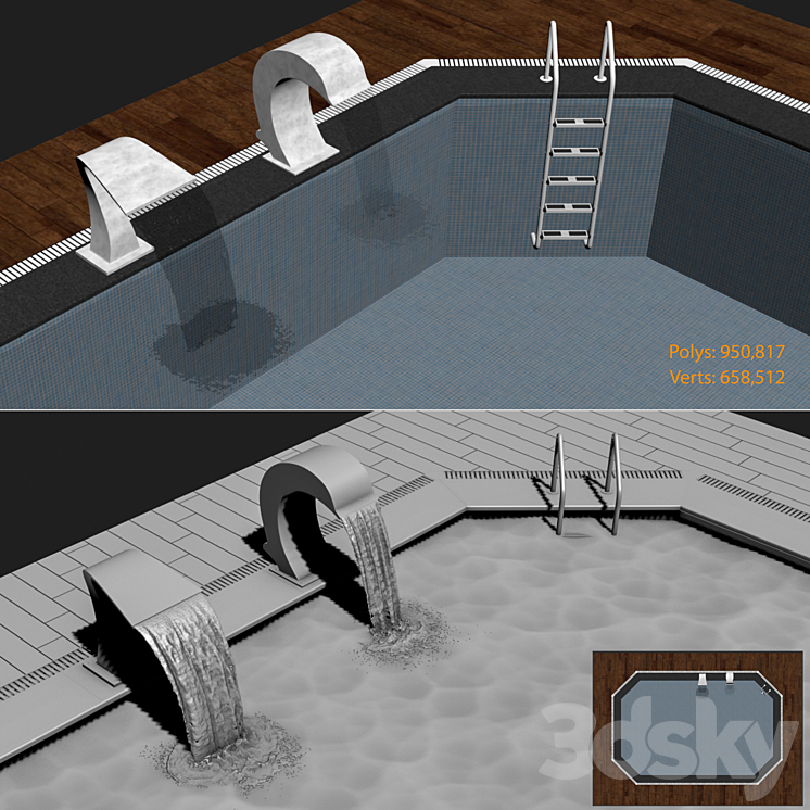 Swimming pool waterfall 3DS Max - thumbnail 2