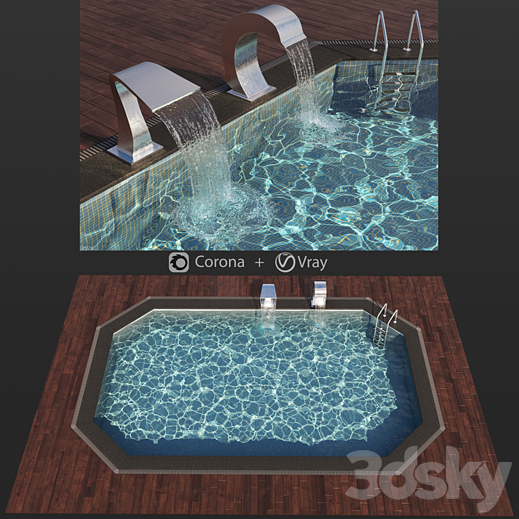 Swimming pool waterfall 3DS Max - thumbnail 1