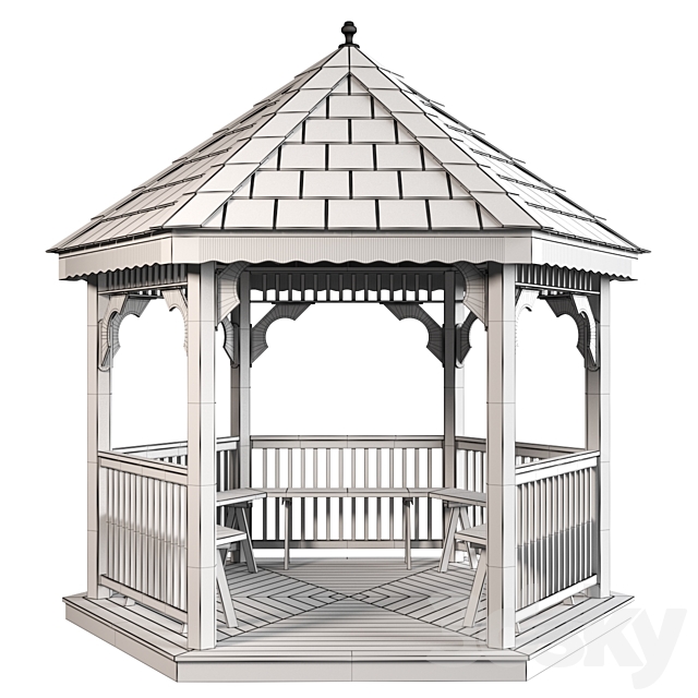 The gazebo is hexagonal 3DS Max Model - thumbnail 3