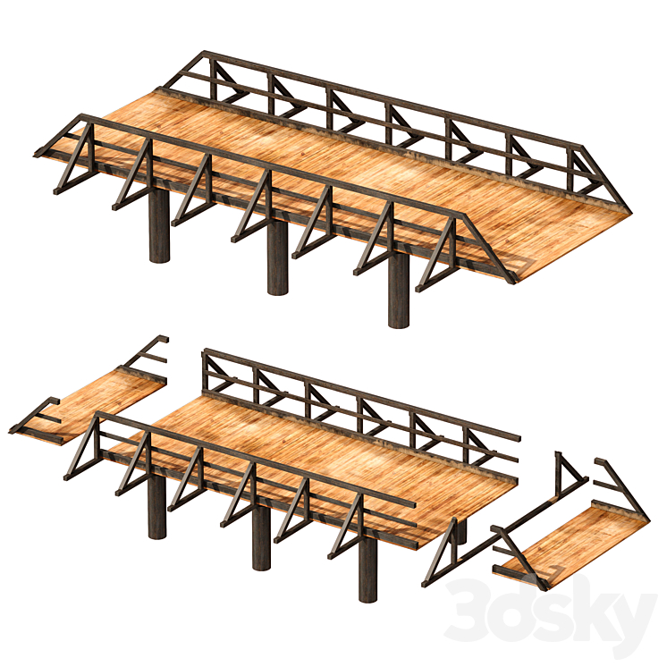 Wooden bridge over the river. Constructor 3DS Max - thumbnail 1