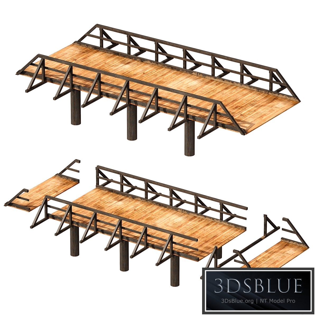 Wooden bridge over the river. Constructor 3DS Max - thumbnail 3