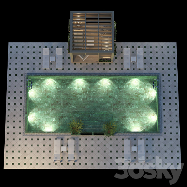 Wooden Gazebo And Swimming pool # 4 3DS Max Model - thumbnail 3