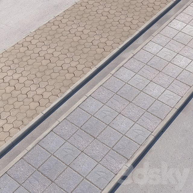 2 sidewalk options with road set_10 3ds Max - thumbnail 1